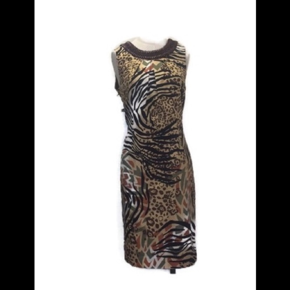 Peter Nygard Linen Animal Print Sheath Dress